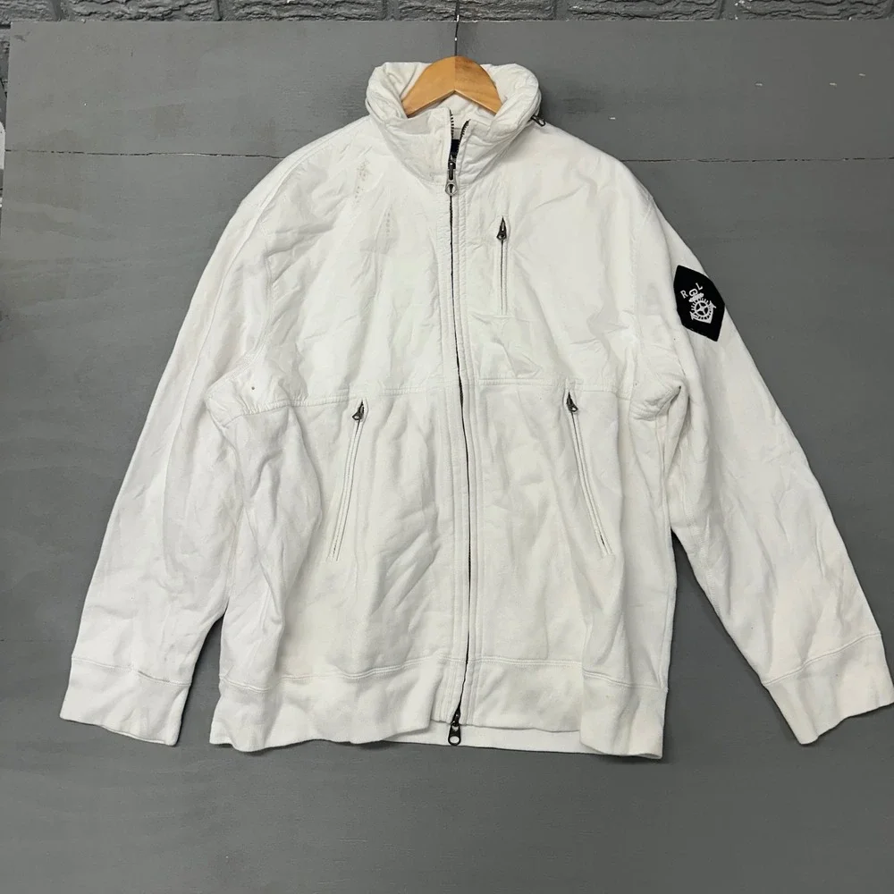 Polo Ralph Lauren White‎ Full Zip Mock Neck Jacket Nautical Anchor Patch XXL